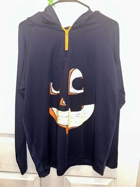 Men's Black Hoodie Sweater with Orange Jack-O'-Lantern Accent